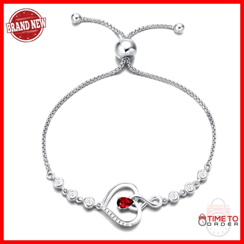 Sterling Silver Tennis Bracelet with Infinity Heart Pendant, Adjustable